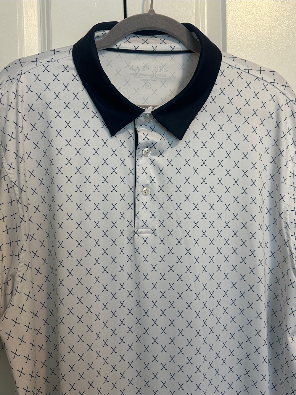 Maelreg Shirt Men's XL White Performance Polo Golf Club Print